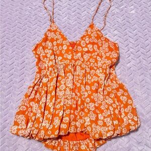 Maeve by Anthropologie Vibrant Orange Floral Romper